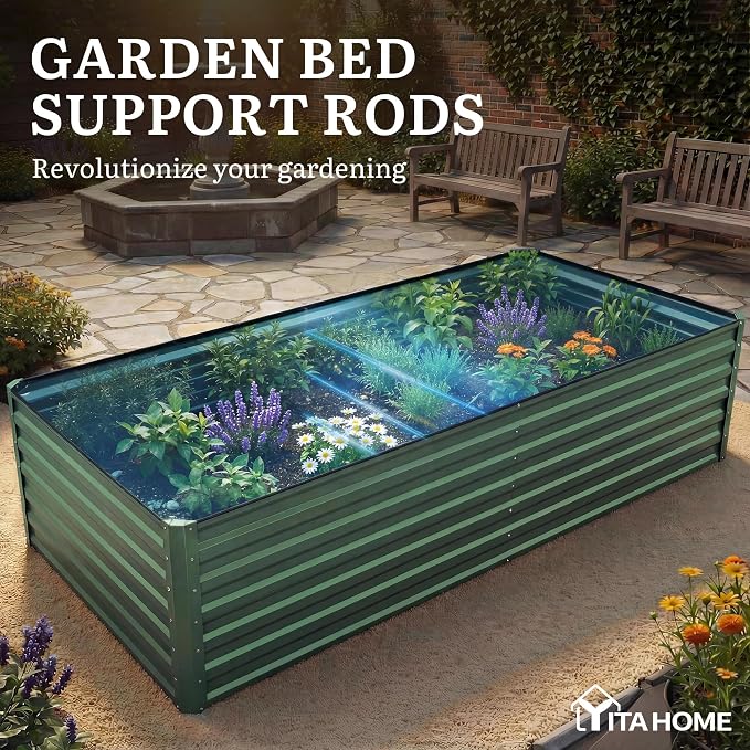 YITAHOME 4pcs 8x4x2ft Galvanized Raised Garden Bed, Metal Planter Box with Safety Rubber, Gloves, Outdoor Flower Bed for Planting Plants Vegetables, Green
