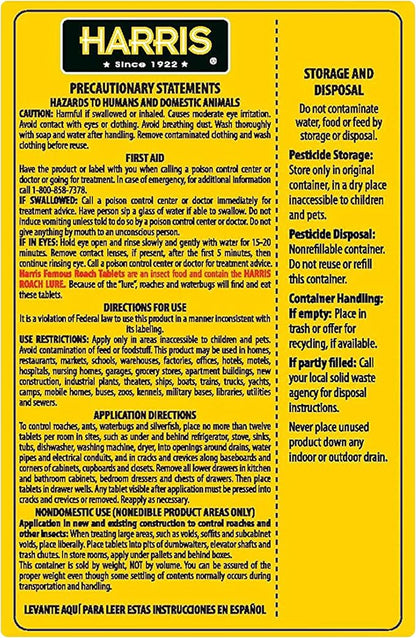 Harris Roach Tablets, Boric Acid Roach and Insects Killer with Lure, Alternative to Bait Traps (6oz, 145 Tablets), Yellow