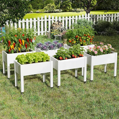 Fancyango Raised Garden Bed with Wheels 26.3" H -Ashen | Resin Elevated Garden Planter Box with Drainage, Outdoor Planter Box for Veggies Herbs Patio Balcony Backyard