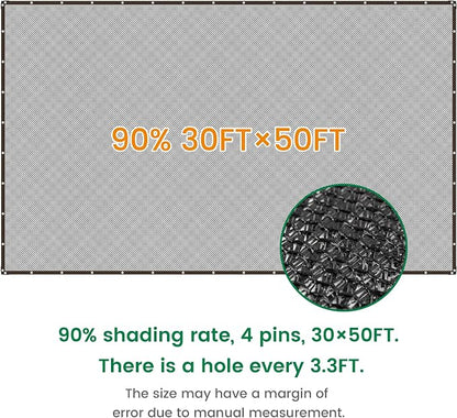 Shade Cloth, 30FT X 50FT 90% Black Outdoor Woven Sun Shade with Grommets, Durable Breathable Netting Shading Antifreezing for Patio, Garden, DIY Home, Plants Cover, Greenhouse, Dog Kennel