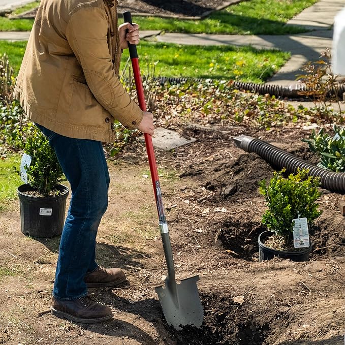 Root Slayer 23211 XL Round Point Digging Shovel for Gardening, Red
