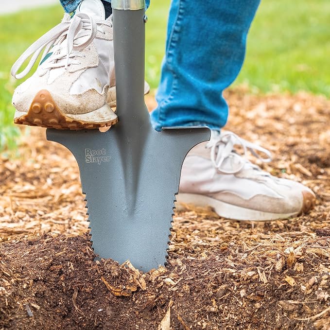 Root Slayer 22411 Mini Digger Garden Shovel, Serrated Blade, Red