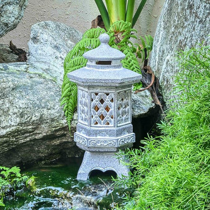 TERESA'S COLLECTIONS Pagoda Garden Statues with Solar Outdoor Light, Resin Zen Garden Lantern Asian Decor Outdoor Statues Lawn Ornaments Patio Porch Yard Decor Gifts for Mom 8.3''