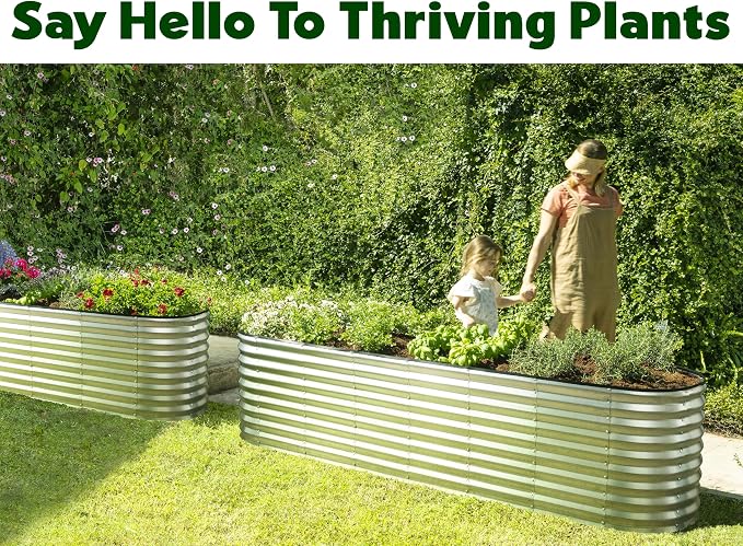 Plant & Plot Galvanized Raised Garden Beds Outdoor // 8×2×2 ft Planter Raised Beds for Gardening, Vegetables, Flowers (Silver) // Large Metal Garden Box // Patented Tool-Free Design
