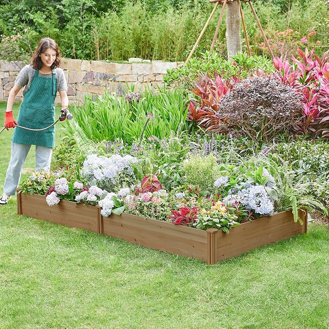 Topeakmart 92.5 x 47.5 x 10in Horticulture Raised Garden Bed 8×4ft Wooden Planting Box in Garden Backyard/Outdoor Use, Brown