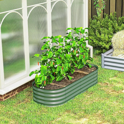 Outsunny 5' x 2' x 1' Galvanized Raised Garden Bed Kit, Outdoor Metal Elevated Planter Box with Safety Edging, Easy DIY Stock Tank for Growing Flowers, Herbs & Vegetables, Green