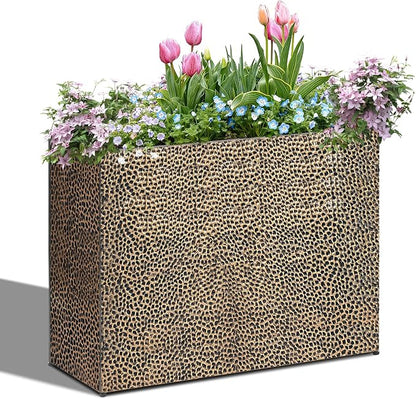 Tall Planters for Outdoor Plants - Hand-Hammered Metal Large Rectangular Block Planter Box with Drainage Holes, Modern Planters Indoor Outdoor Flower Plant Pots Patio Yard Front Porch Deck,32x12x24"