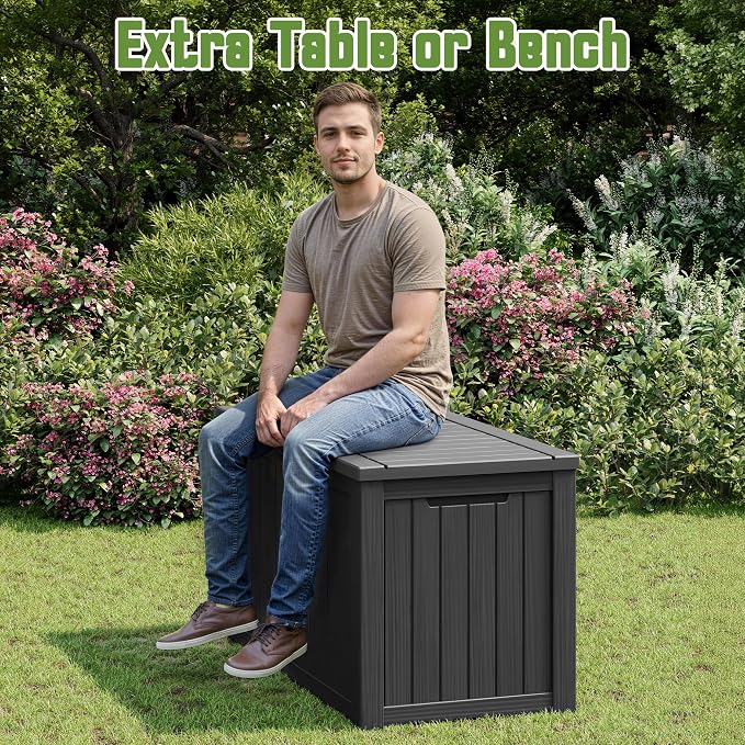 Outdoor Storage Box, 150 Gallon Deck Box with Lockable Lid, Waterproof Resin Storage Bin for Cushions, Garden Tools, Patio Furniture, Black