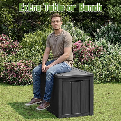 Outdoor Storage Box, 150 Gallon Deck Box with Lockable Lid, Waterproof Resin Storage Bin for Cushions, Garden Tools, Patio Furniture, Black