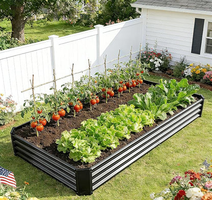 Metal Galvanized Raised Garden Bed Kit, 8 x 4 x 1 ft Galvanized Steel Raised Garden Planter Box Outdoor with Open Base for Growing Vegetables/Flowers/Herbs/Fruits/Succulents, Rectangle, Black
