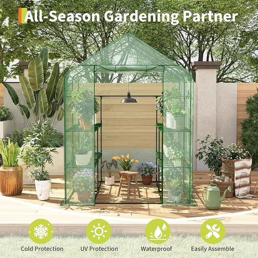 Garvee 57X29x77-Inch Greenhouse, Transparent Mini Walk-in Green House with PE Cover and Anchor, Plant Garden Hot House 3 Tiers 4 Shelves for Indoor Backyard Outside