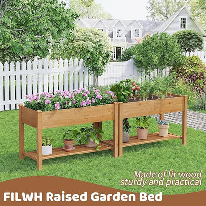 Raised Garden Bed with Legs Elevated Wooden Planter Box Stand Large Planter Stand Box for Fruits Vegetables Flowers with Divider with Bag - 48 * 24 * 30.5IN（Brown）