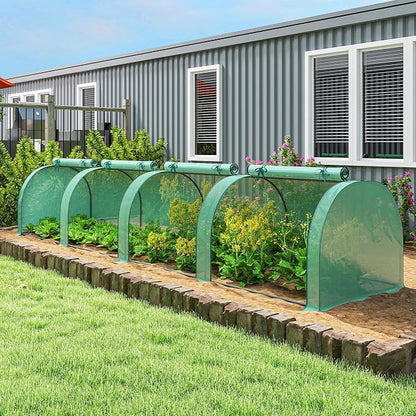 Outsunny Mini Greenhouse, 177.2" x 39.4" x 31.5" Portable Greenhouse with 4 Roll-Up Doors, PE Cover, Small Green House for Indoor Outdoor, Green
