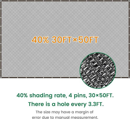 Shade Cloth, 30FT X 50FT 40% Black Outdoor Woven Sun Shade with Grommets, Durable Breathable Netting Shading Antifreezing for Patio, Garden, DIY Home, Plants Cover, Greenhouse, Dog Kennel