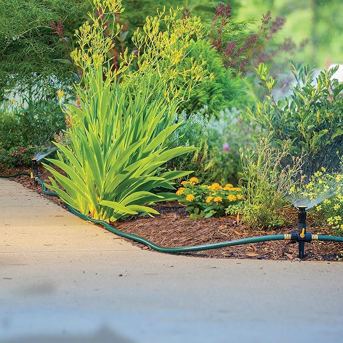 Melnor 65191AMZ Adjustable Spike Set Sprinkler Bundle, Green, Yellow