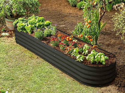 Plant & Plot Galvanized Raised Garden Beds Outdoor // 8×2×1 ft Planter Raised Beds for Gardening, Vegetables, Flowers // Large Metal Garden Box (Black) // Patented Tool-Free Design