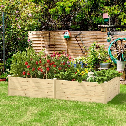 MUPATER 8x4x1.5 FT Wooden Raised Garden Bed, 43 Cubic Feet Outdoor Plant Box with Mortise & Tenon Design, Deep Raised Garden Bed for Herbs, Vegetables and Flowers, Garden, Natural Wood