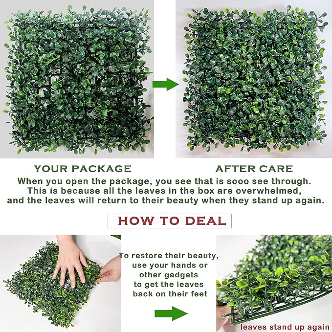 Bybeton 24pk 10"x10" Fake Boxwood Greenery Backdrop Privacy Fence Screen | 24pk Dense 3D Fake Boxwood for Privacy. Odorless & SGS Certified. Easy DIY Snap-Lock. For Fence, Balcony & Backdrop.