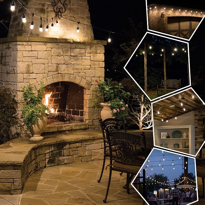Enbrighten Classic Warm White String Lights, 36ft Black Cord, 18 Shatterproof Acrylic Bulbs, Weatherproof, Outdoor String Lights, 33171