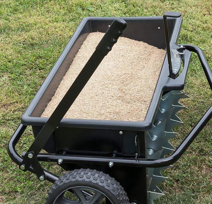 Agri-Fab Tow Behind Spiker Seeder Drop Spreader for Seed, Fertilizer, Salt and Ice Melt, 100 lb Capacity with 32 In Working Width