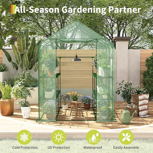 Greenhouse, 57 x 57 x 76'' Greenhouses for Outdoors, Durable Green House Kit with Window, Thicken PE Cover, 3 Tiers 12 Shelves, Portalbe Walk in Green Houses for Indoor Backyard Outside