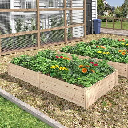MUPATER 8x4x1.2ft Wooden Raised Garden Bed, Wood Planter Box Outdoor with Mortise & Tenon Design, 34.5 Cubic Feet Raised Beds for Gardening Herbs, Vegetables and Flowers, Natural