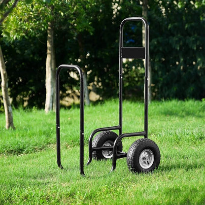 Firewood Carrier – Rolling Storage Cart for Logs with 2 Wheels and Heavy-Duty Steel Frame – Wood Rack and Log Hauler (Black)