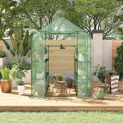 Garvee 57X29x77-Inch Greenhouse, Transparent Mini Walk-in Green House with PE Cover and Anchor, Plant Garden Hot House 3 Tiers 4 Shelves for Indoor Backyard Outside
