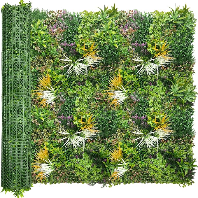 ODTORY Artificial Greenery Grass Wall Panels: 68'' x 120''(56.7 SQFT) | UV-Anti, Faux Ivy Privacy Fence Screen, Boxwood Backdrop, Vine Leaf Hedges Roll, Patio/Balcony/Garden/Backyard, Green Decor