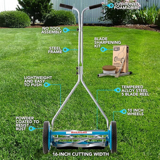 American Lawn Mower Company 2605-16SK 16-Inch 5-Blade Reel Push Lawn Mower
