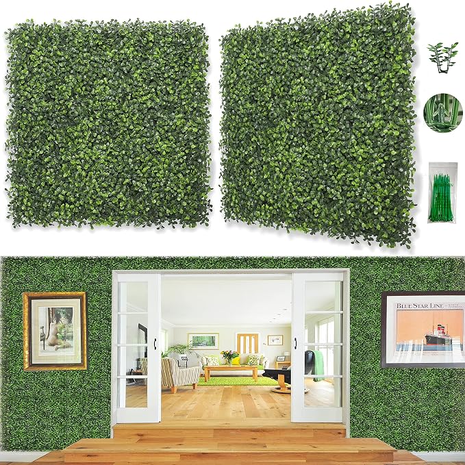 Bybeton 24pk 20x20(66.7sqft) Boxwood Grass Wall UV-Anti Privacy Fence | 24pk 66.7sqft Dense Boxwood Wall. UV-Anti & Fire Retardant. Easy DIY Snap-Lock. For Fence, Balcony, Garden & Backdrop.