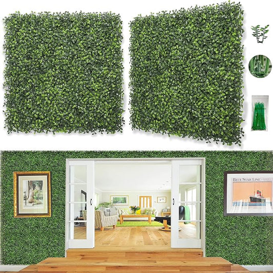 Bybeton 24pk 20x20(66.7sqft) Boxwood Grass Wall UV-Anti Privacy Fence | 24pk 66.7sqft Dense Boxwood Wall. UV-Anti & Fire Retardant. Easy DIY Snap-Lock. For Fence, Balcony, Garden & Backdrop.