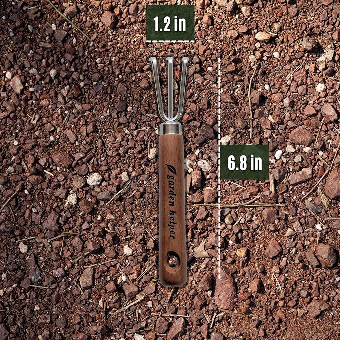 Mini Hand Cultivator Garden Tool 3 Claws - Heavy Duty Japanese Steel with Wood Handle - Small Rake Tiller for Aerating Soil, Digging, and Weeding - Made in Japan