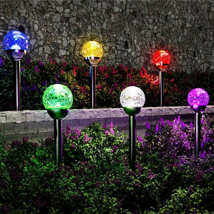 GIGALUMI Solar Outdoor, Cracked Glass Ball Solar Garden Lights, Color Changing Lights Outdoor,Garden LED for Path, Patio, Yard, 6 Pack Pathway | Cracked Glass Ball Outdoor Lights Solar Powered, Colored Solar Lights Outdoor Decorative Waterproof