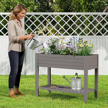 Elevated Raised Garden Bed with Wheels,Medium Gray-33.7" h