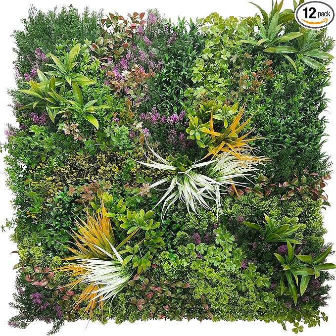 ODTORY Artificial Greenery Grass Wall Panels: 20''x 20'' 12P(33.5 sqft) | UV-Anti, Faux Ivy Privacy Fence Screen, Boxwood Backdrop, Vine Leaf Hedges Roll, Patio/Balcony/Garden/Backyard, Green Decor
