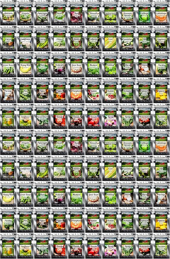 B&KM Farms 100,000+ Heirloom Survival Seed Kit | 50+ Non-GMO Vegetable & Fruit Varieties | 100 Seed Packets | 5-15 Year Food Storage | Weatherproof Bucket for A Sustainable, Self-Sufficient Garden