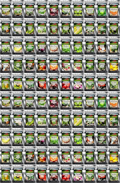 B&KM Farms 100,000+ Heirloom Survival Seed Kit | 50+ Non-GMO Vegetable & Fruit Varieties | 100 Seed Packets | 5-15 Year Food Storage | Weatherproof Bucket for A Sustainable, Self-Sufficient Garden