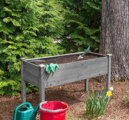 Raised Garden Bed with Legs Elevated Wooden Planter Box for Backyard Patio Balcony Deep Grow Box for Vegetables Flowers Fruits & Herbs (Grey, 48x24x30in)
