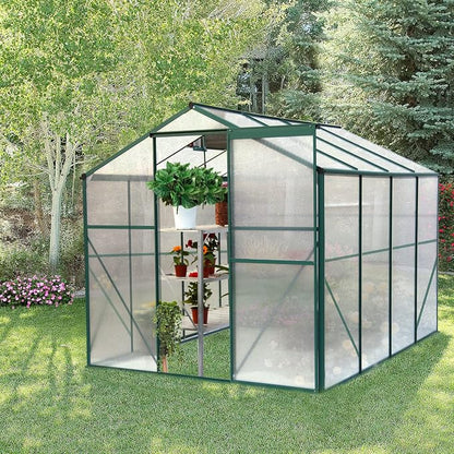6'x 8' Polycarbonate Greenhouse with Thickened Aluminum and Sliding Door,Heavy Duty Walk-in Plant Garden Green House,W/ Drainage System,for Backyard,Terrace,Garden,Green