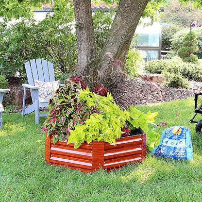 Sunnydaze Galvanized Raised Garden Bed Kit - 4x3x1 ft Outdoor Raised Garden Bed - Metal Planter Box for Vegetables, Flowers, Herbs - Woodgrain - Hexagon