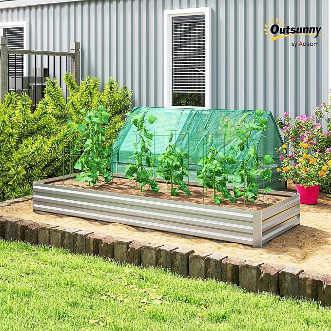 Outsunny Galvanized Raised Garden Bed, 8' x 3' x 1' Metal Planter Box, for Growing Vegetables, Flowers, Herbs, Succulents, Silver