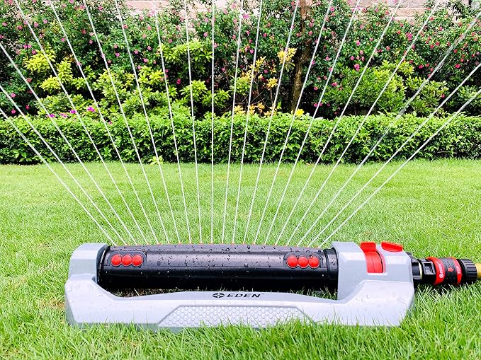 Eden 94116 Heavy Duty Metal 3-Way Oscillating Sprinkler for Large Lawn and Garden W/Quick Connect Starter Set
