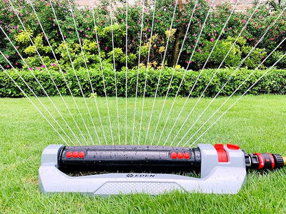 Eden 94116 Heavy Duty Metal 3-Way Oscillating Sprinkler for Large Lawn and Garden W/Quick Connect Starter Set