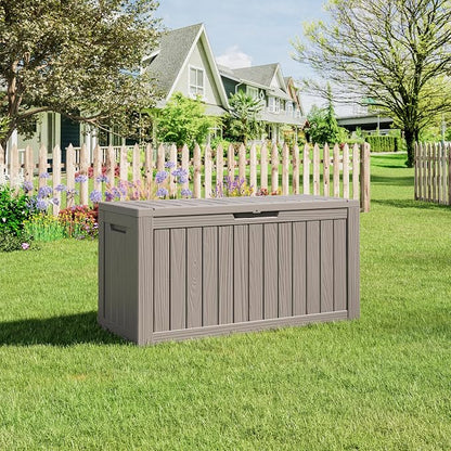 Outdoor Storage Box, 80 Gallon Resin Waterproof Deck Box with 4 Wheels and Lockable Lid for Patio Furniture, Outdoor Cushions, Garden Tools, Grey