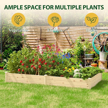 MUPATER 25.8 Cubic Feet Wooden Raised Garden Bed, Garden Bed Outdoor with Mortise & Tenon Design, 49” Wx95 ”Lx11” H Planters for Outdoor Plants, Herbs, Vegetables, and Flowers, Garden, Natural Wood