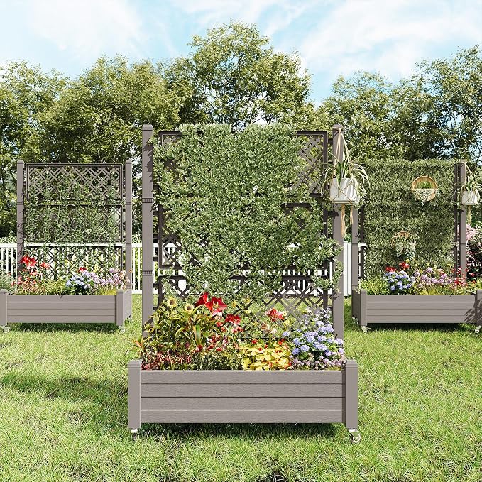 Fancyango Raised Garden Bed with Wheels 61.2" H -Medium Gray