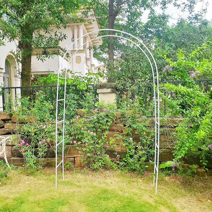 7.9 Ft H x 4.6 Ft W White Metal Pergola Arbor for Various Climbing Plant Wedding Garden Arch Bridal Party Decoration Wide Arbor