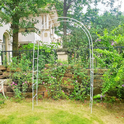7.9 Ft H x 4.6 Ft W White Metal Pergola Arbor for Various Climbing Plant Wedding Garden Arch Bridal Party Decoration Wide Arbor