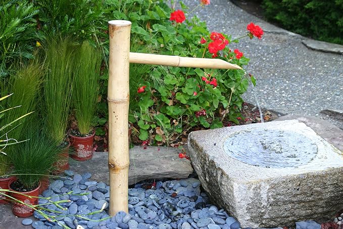 36” Traditional Bamboo Fountain with Pump – Outdoor Japanese Garden Water Feature for Ponds, Buried Basins & Disappearing Fountains | Natural Bamboo Landscaping Accent for Zen Gardens & Patios